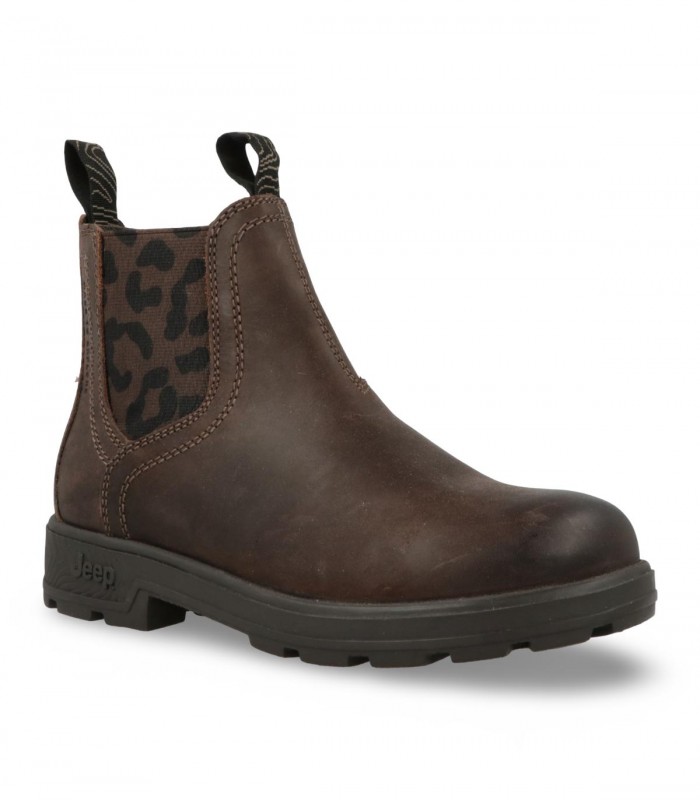 Botín Chelsea Jeep JL62511A en piel engrasada marrón con animal print