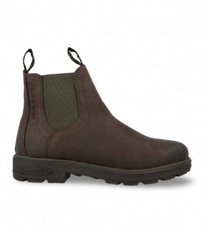 Botín Chelsea Jeep JL62511A en piel engrasada marrón con elásticos verde militar