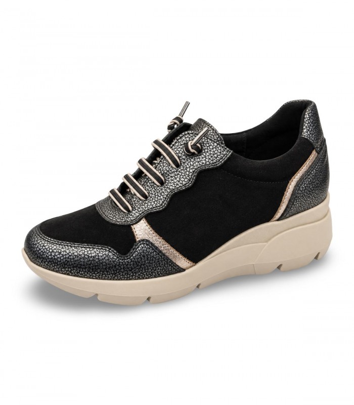 Deportiva Jordana 5158 negra con cuña y cordones elásticos