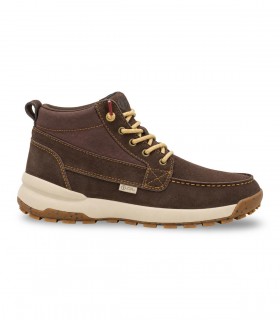 Botín sport náutico Natural World 8443 en serraje castaño con cordones para hombre