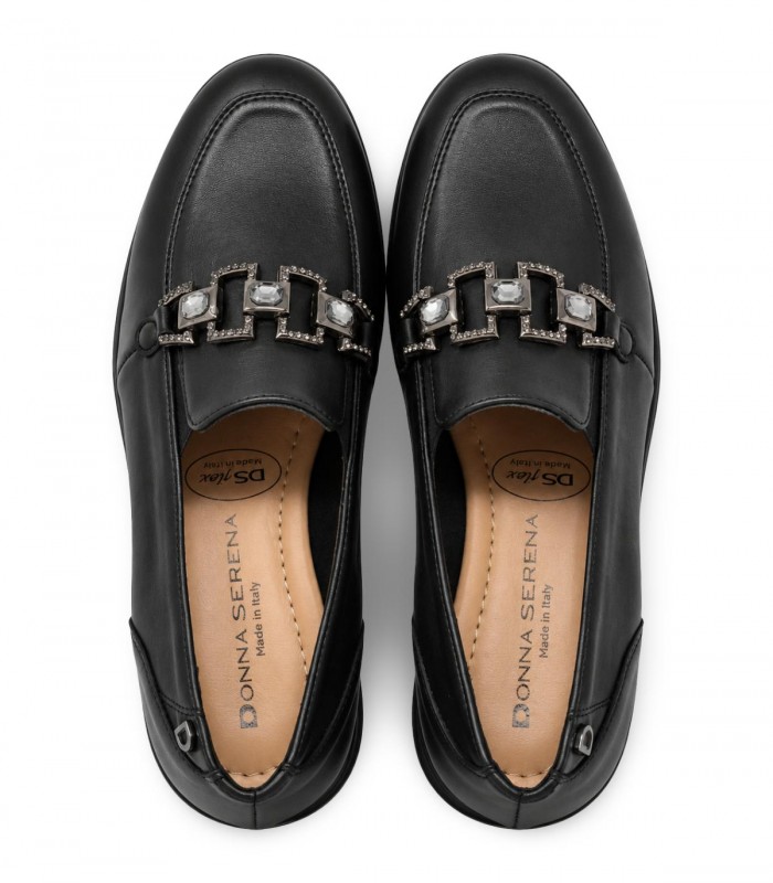 Mocasín Donna Serena 4G6288DM en napa stretch negra con elásticos y adorno