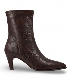Bota alta Lodi Osiris marrón stretch con grabado caimán y tacón fino
