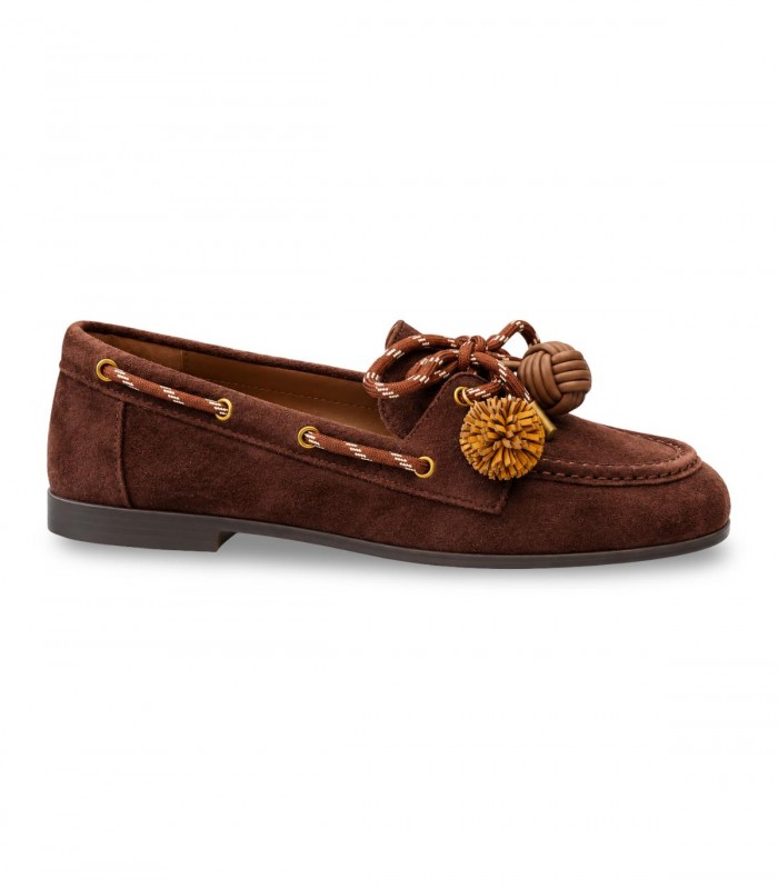 Mocasín Whynn SHD25103-4131AL en ante marrón con borlas y cordones