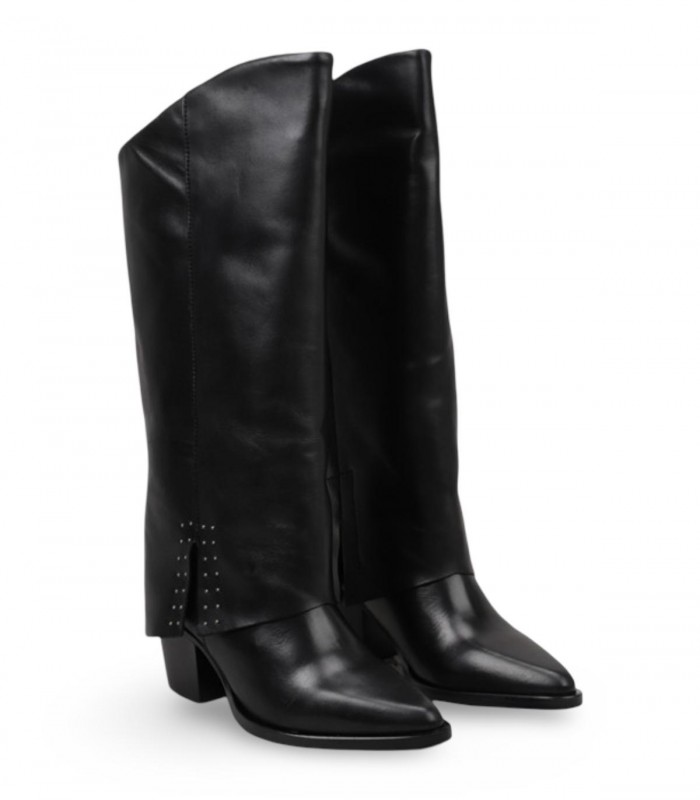 Bota alta western Lol Shoes Baltar 7530 en piel negra con tacón ancho