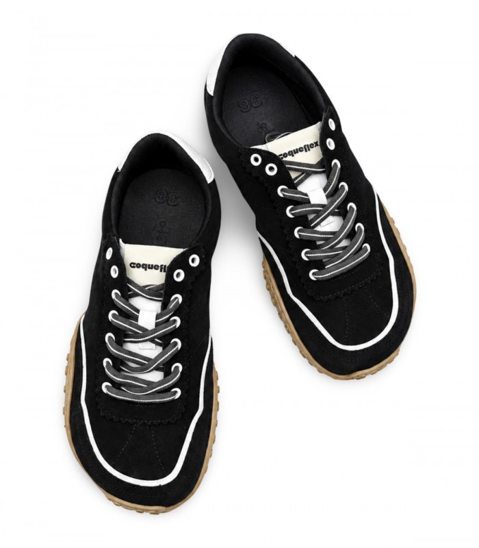 Deportiva barefoot Coqueflex Sena Black negra con suela caramelo y drop cero