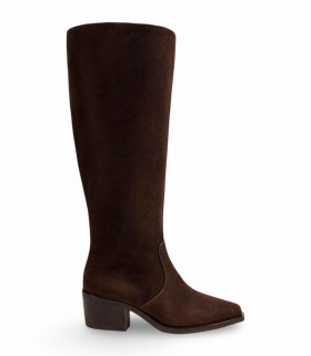 Bota Bryan 5818 en serraje cuero Mustang con caña alta y tacón ancho