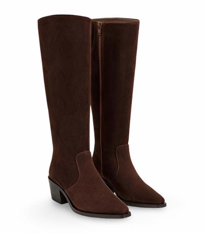 Bota Bryan 5818 en serraje cuero Mustang con caña alta y tacón ancho