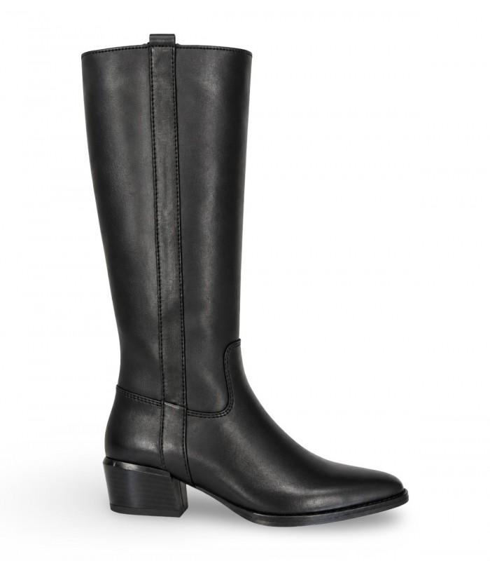 Bota alta western Lol Shoes Mourisca 7522 en piel negra con tacón campero
