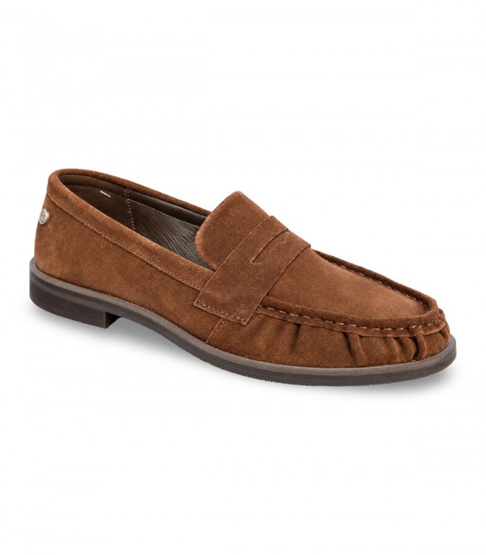 Mocasín TOP3 SS1881 en serraje moka con antifaz y costuras artesanales