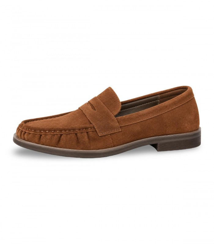 Mocasín TOP3 SS1881 en serraje moka con antifaz y costuras artesanales