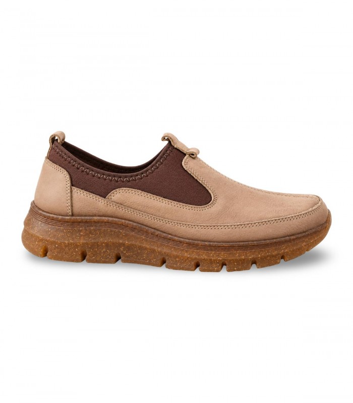 Zapato casual 48 Horas 1401 en nobuck taupe con entrada elástica y suela ligera