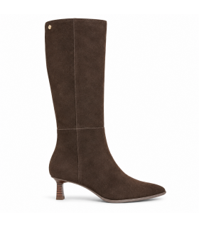 Bota alta TOP3 SS1933 en serraje moka con tacón kitten heel