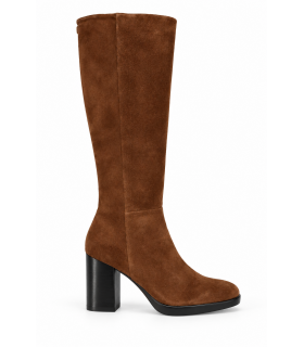 Bota alta TOP3 SS1963 en velour moka con tacón ancho