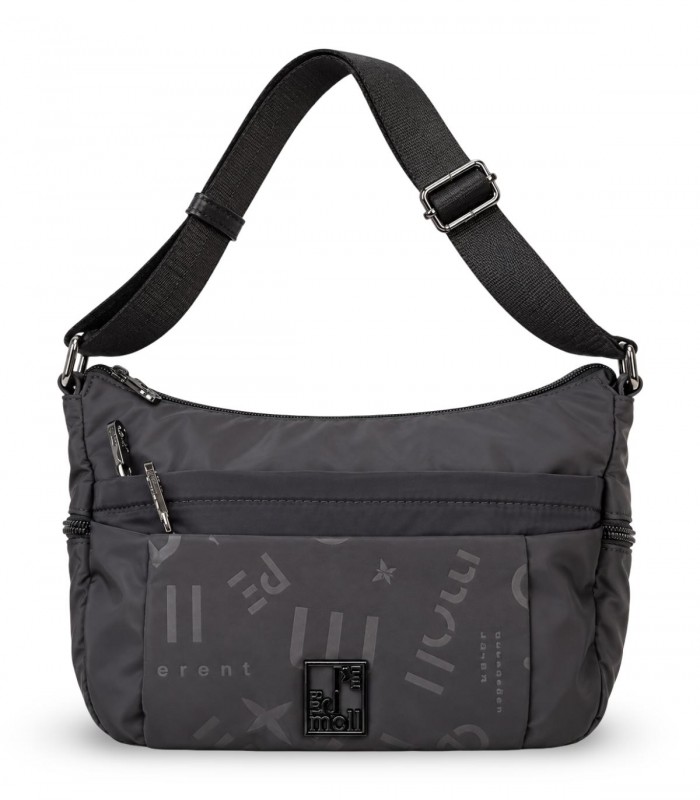 Bandolera Pepe Moll 262262 negra con detalles grabados y bolsillos de cremallera