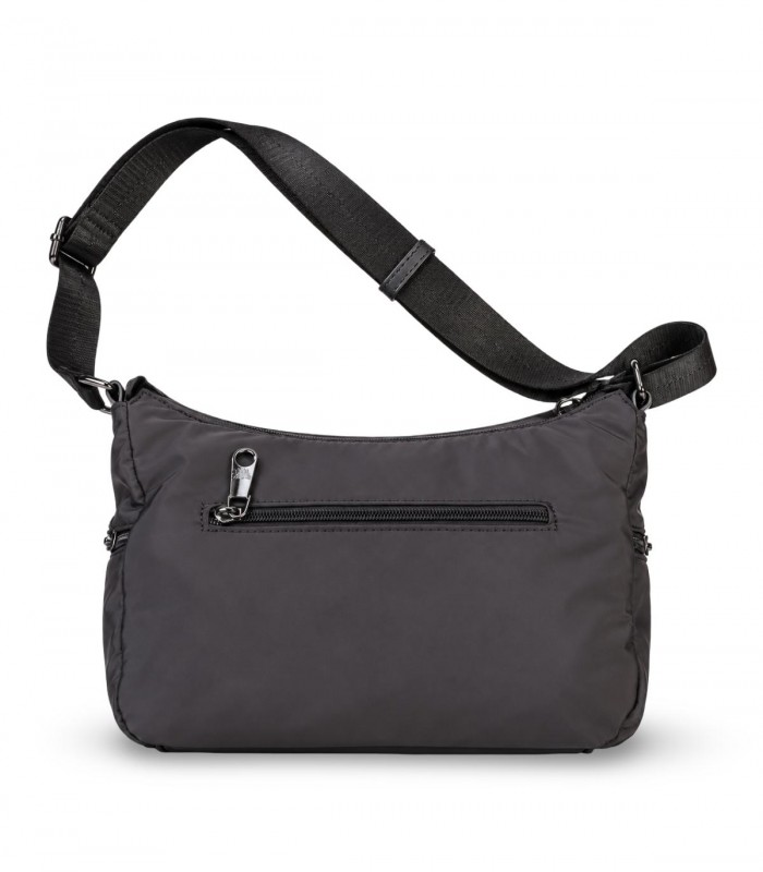 Bandolera Pepe Moll 262262 negra con detalles grabados y bolsillos de cremallera